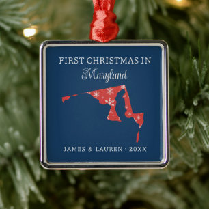 Ornement Carré Argenté Premier Noël de couple dans l'État du Maryland aux