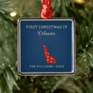 Ornement Carré Argenté Premier Noël de la famille dans l'État du Delaware