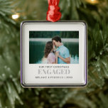 Ornement Carré Argenté Premier Noël ENGAGÉ COUPLE photo GRAY<br><div class="desc">Notre ornement photo est un parfait souvenir pour ne jamais oublier votre premier Noël Engagé! ! Choisissez vos meilleures photos, ajoutez vos noms et votre année et décorez votre arbre de Noël pour rendre cette saison inoubliable! ! Créez un cadeau sucré pour votre bien-aimé : "ENGAGED apparaît sous votre photo...</div>