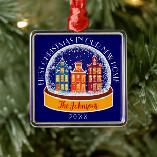 Ornement Carré Argenté Premier Noël Notre nouvelle maison Snowglobe Noël