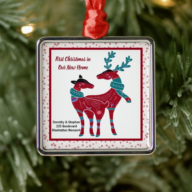 Ornement Carré Argenté Premier Noël Nouveau Accueil Folk Nordique Art Sca (Arbre)