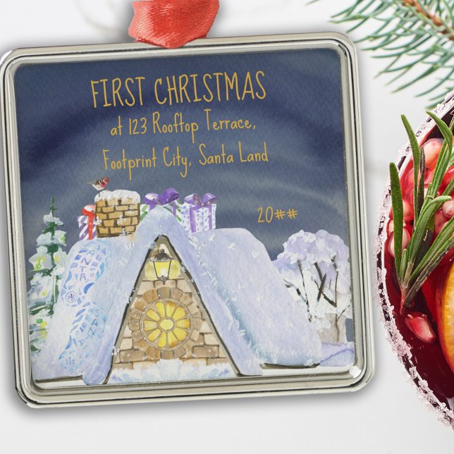 Ornement Carré Argenté Premier Noël Nouvelle adresse Père Noël sur le toi (Créateur téléchargé)