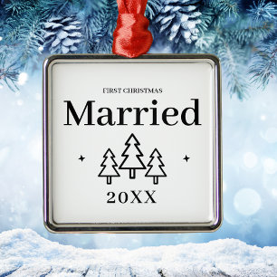Ornement Carré Argenté Premium Premier Noël Marié Keepsaké Mariage
