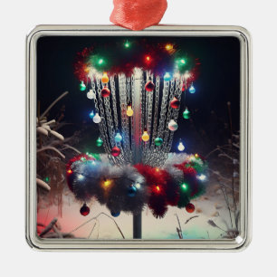 Ornement Carré Argenté Prenez un disque-mas Holly Jolly ! Noël