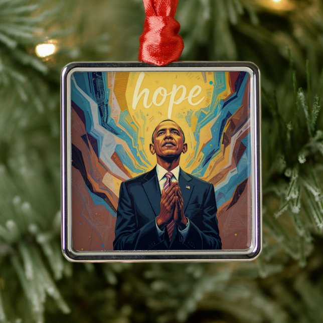 Ornement Carré Argenté President Barack Obama and the Message of Hope  (Arbre)