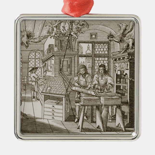 Ornement Carré Argenté Presse typographique allemande médiévale (gravure) (Devant)