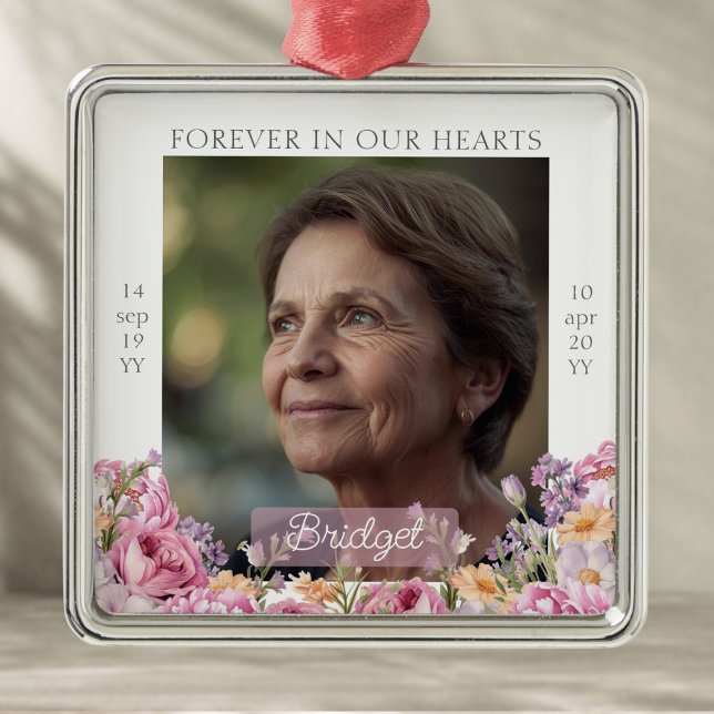 Ornement Carré Argenté Pretty Pink Peonies Remembrance Keepsake Ornament (Créateur téléchargé)