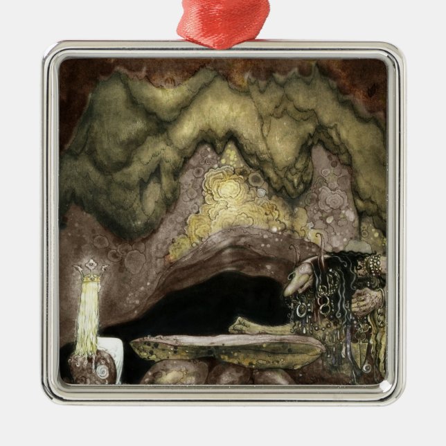 Ornement Carré Argenté Princesse et Troll à une table (Devant)