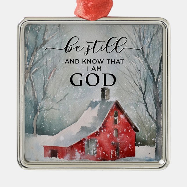 Ornement Carré Argenté Psaume 46:10 Soyez toujours et sachez que je suis  (Devant)