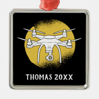 Ornement Carré Argenté Quadcopte multirotor de pilote de drone personnali