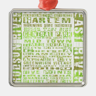 Ornement Carré Argenté Quartiers de New York Vert