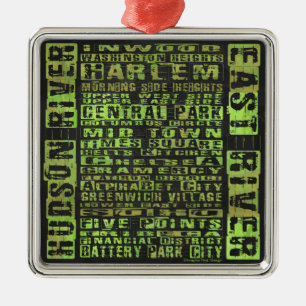 Ornement Carré Argenté Quartiers de New York Vert
