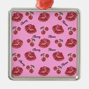 Ornement Carré Argenté RAB Rockabilly Baisers de Cerise sur Rose