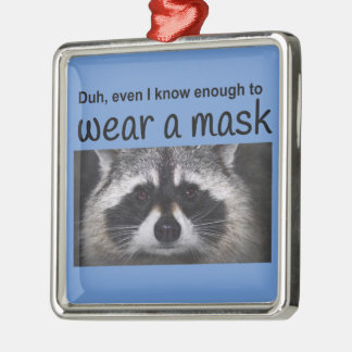 Ornement Carré Argenté Raccoon Carry Corona all Covid 19 par Funnycomb