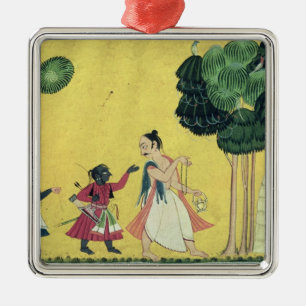 Ornement Carré Argenté Rama et Lakshmana accompagnés de Visvamitra