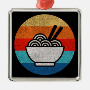 Ornement Carré Argenté Ramen de style rétro