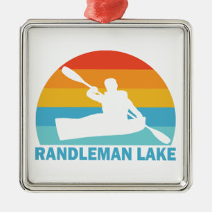 Ornement Carré Argenté Randleman Lake Caroline du Nord Kayak