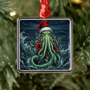 Ornement Carré Argenté Règne de Noël de Cthulhu Lovecraft Horreur Noël