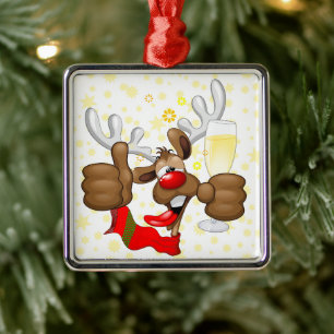 Ornement Carré Argenté Reindeer Drunk Funny Caractère de Noël