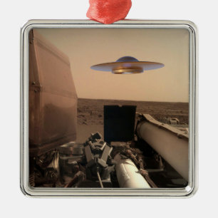Ornement Carré Argenté Rencontre avec la soucoupe UFO Alien Mars InSight