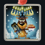 Ornement Carré Argenté Renne de Menorah<br><div class="desc">Renne avec le menorah pour des andouillers | New Vision Technologies Inc | AssetID : 85902187</div>