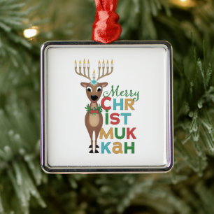 Ornement Carré Argenté Rennes de Christmukkah joyeux