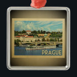 Ornement Carré Argenté République tchèque de Prague Vintage voyage Oramen<br><div class="desc">Un ornement de style vintage cool à Prague avec une belle vue sur la ville rivière avec pont.</div>