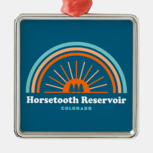 Ornement Carré Argenté Réservoir Horsetooth Colorado Rainbow