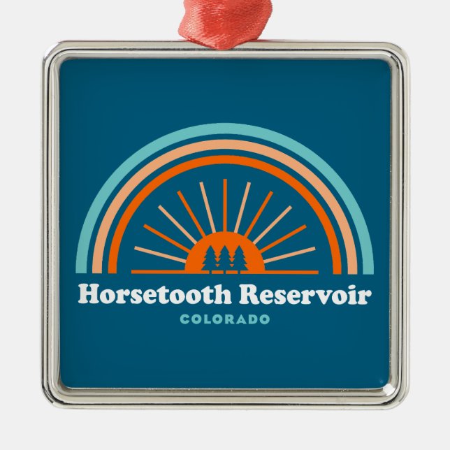 Ornement Carré Argenté Réservoir Horsetooth Colorado Rainbow (Devant)