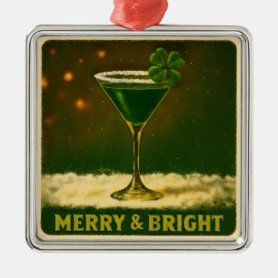 Ornement Carré Argenté Retro 50s Trèfle à 4 Feuilles Irish Christmas Mart