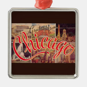 Ornement Carré Argenté Retro Chicago