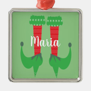 Ornement Carré Argenté Retro Cute Elf pieds talons Noël présent