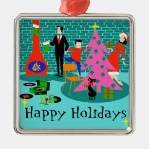 Ornement Carré Argenté Rétro famille équilibrant l'ornement d'arbre de