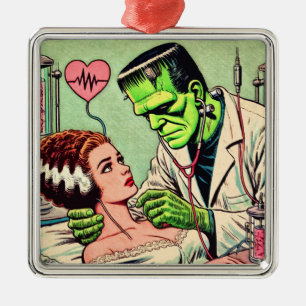 Ornement Carré Argenté Retro Monster Love Comics