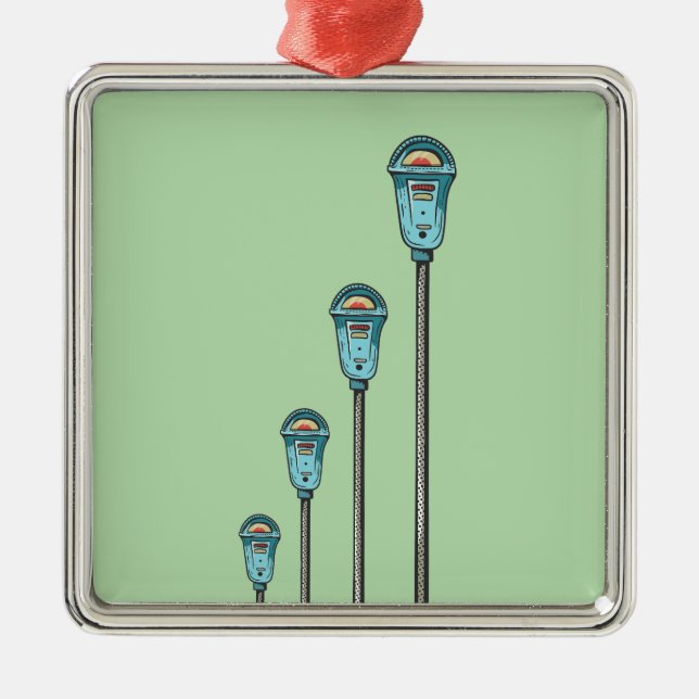 Ornement Carré Argenté Retro parking meter (Devant)