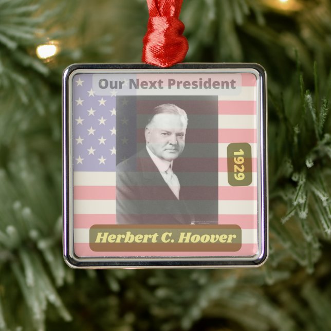 Ornement Carré Argenté Retro Politique Herbert Hoover Président Art 1929 (Arbre)
