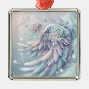 Ornement Carré Argenté Rêve Ange de Noël des ailes Ornament