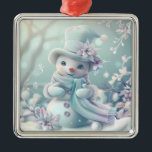 Ornement Carré Argenté Rêve Noël Snowman Ornament<br><div class="desc">rêve Noël bonhomme de neige ornement</div>