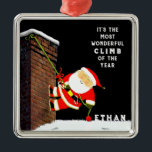 Ornement Carré Argenté Rock Escalade Noël Collectif<br><div class="desc">Escalade rock créative cadeau de Noël ornement de vacances gardien avec amusant escalade de rock Père Noël,  escalade une cheminée. Pour personnaliser la modification du texte pour ajouter un nom.</div>