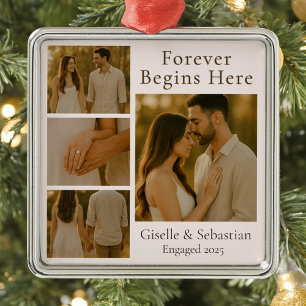 Ornement Carré Argenté Romantique Noël Engagement 4 Photo