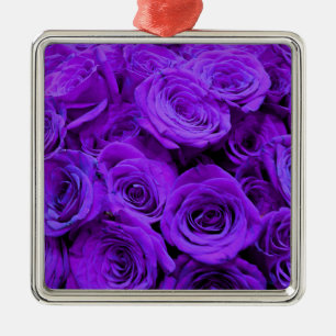 Ornement Carré Argenté Romantique violet violet violet roses joli bouquet