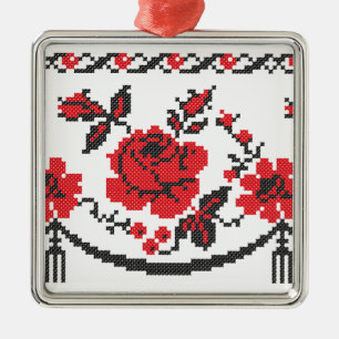 Ornement Carré Argenté Rose