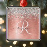 Ornement Carré Argenté Rose Gold brossé Parties scintillant métallique No<br><div class="desc">Personnalisez facilement ce design ornemental chic branché avec une jolie parties scintillant brillante en argent sur un arrière - plan métallique brossé en or rose.</div>