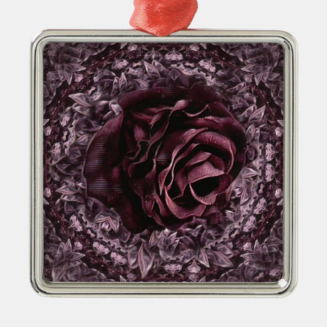 Ornement Carré Argenté Rose Mandala (Devant)