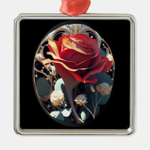 Ornement Carré Argenté ROSE n° 1