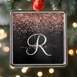 Ornement Carré Argenté Rose personnalisé Parties scintillant or noir Étin<br><div class="desc">Personnalisez facilement cette décoration élégante et branchée avec une jolie parties scintillant brillante or rose sur un arrière - plan métallique brossé noir.</div>
