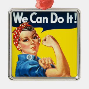 Ornement Carré Argenté Rosie le Riveter (Poster Iconique) (Nous pouvons l