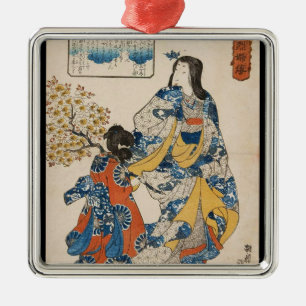 Ornement Carré Argenté Rouleau vintage classique d'Utagawa d'ukiyo-e de