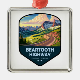 Ornement Carré Argenté Route Beartooth Montana Wyoming Bouclier