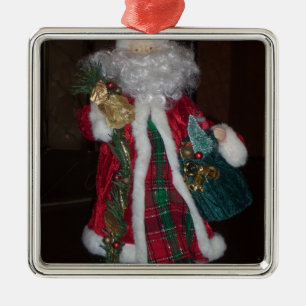 Ornement Carré Argenté Royal Plaid Hohoho Père Noël Joyeux Noël
